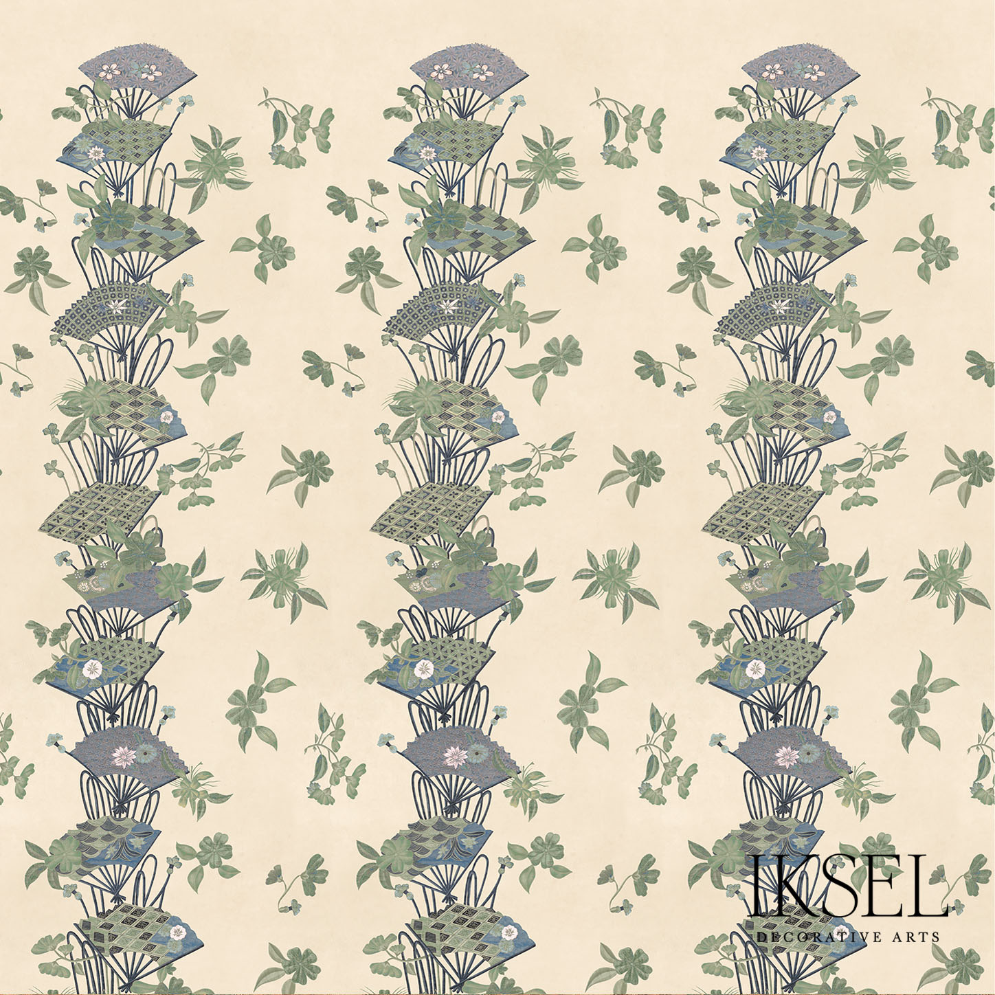 Japanese Fans P - Rice-Green Wallpapers | Schumacher